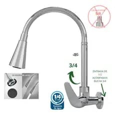 inox Torneira prata Cozinha Gourmet Flexivel 1/4 de volta Dois Jatos torneira 3/4 torneira flexivel
