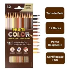 Lapis de cor  multicolor 12 cores Tons de Pele