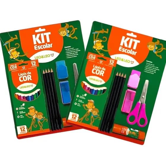 Kit Material Escolar 20 Peças - 12 Lapis de Cor 4 Lapis grafite HB Apontador Tesoura e Borracha -s - Leonora-Papelaria