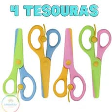 Tesoura Escolar Infantil Kids Não Corta Cabelo Leo&Leo-Papelaria- 4 Tesouras