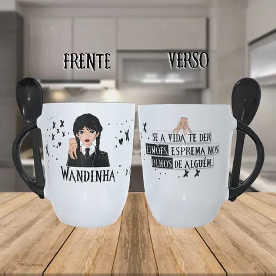 Caneca Cônica com colher - Wandinha