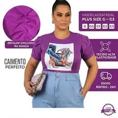 Blusa Feminina Plus Size Canelada Premium G ao G3 T-Shirt Curve Manga Curta Confortável Estica luxo