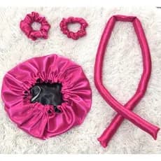 kit modelador de cachos Heatless curl com touca de cetim dupla face  e scruches tendencia blogueira