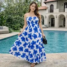 Vestido Longo Tomara que Caia em Sedinha Floral – Busto em Lastex, Confortável e Tamanho Único 38 ao 46