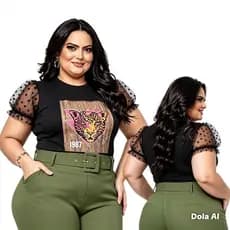 Kit 2 Blusas Feminina Plus Size Manga Bufante Tule Curve Premier Moda Evangélica Confortável G ao G3