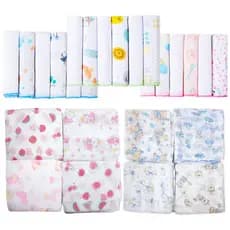 Kit 11 Peças - 5 Fraldas 60x60cm + 6 Paninho de Boca 30x30cm 100% Algodão Grande Macias Estampadas