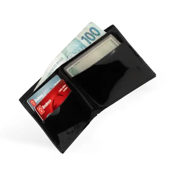Carteira Masculina Verniz Preta – Sofisticação e Praticidade
