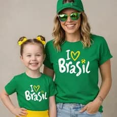 Camiseta I Love Brasil Mãe e Filha Infantil Juvenil e Adulto Look Família Brasil Venda por Unidade
