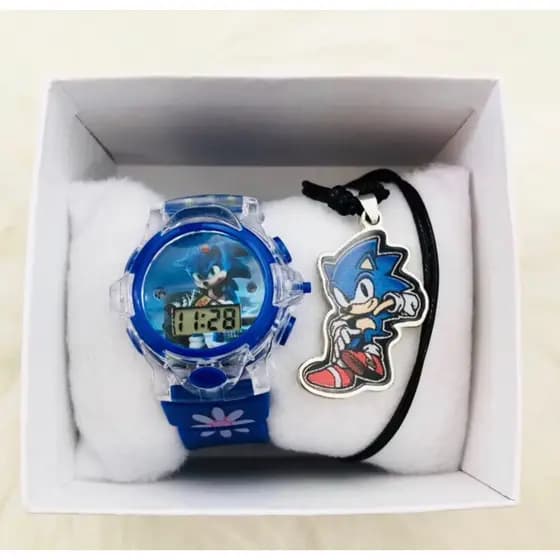 Kits de Relógios Infantil Menino e Menina de Personagens o relogio toca música e acende luz e acompanha o colar