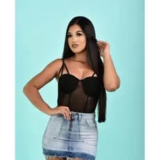 Body tule alça com bojo Moda Blogueira Feminina Festa Balada Casual