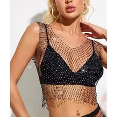Cropped Carnaval  m Country  arrastão  com permanente e camada externa curta e top vazado com strass Festa Balada