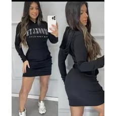 Blusão Vestido com capuz Manga Longa Tendência Inverno Moda Feminina