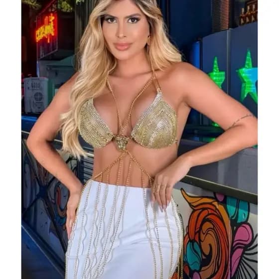 Top Cropped Corrente Oncinha Moda Carnaval Balada Festa Blogueira