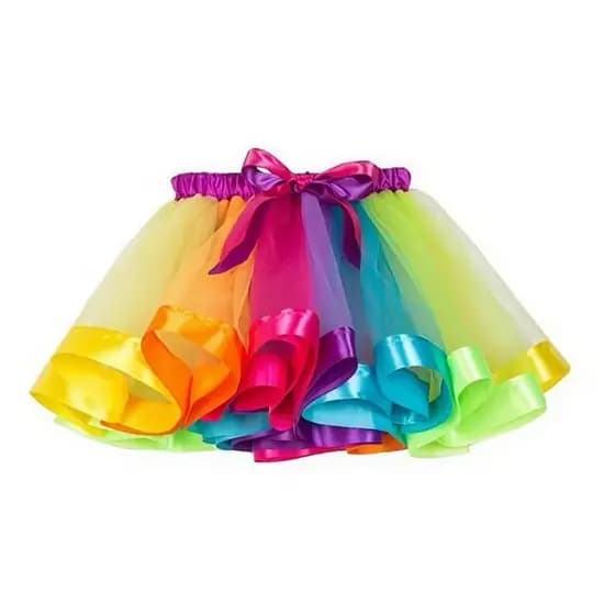 Kit Conjunto Saia/Meia/Leque Tule Arco-Íris Adulto-Tule Colorido 40cm para Festas e Carnaval