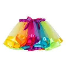Kit Conjunto Saia/Meia/Leque Tule Arco-Íris Adulto-Tule Colorido 40cm para Festas e Carnaval