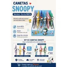 Kit 03 canetas fofas Snoopy|Caneta Snoopy|Escrita preta|Colecionáveis|Papelaria Fofa!