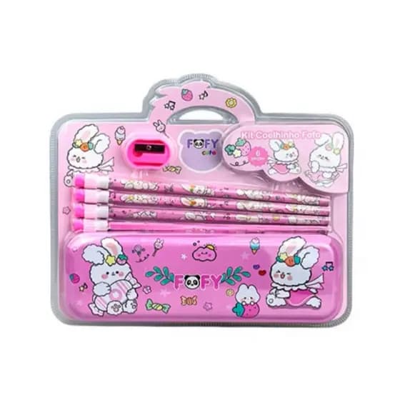 Kit Escolar Lápis Com Estojo Apontador Papelaria Fofa Kit Escolar