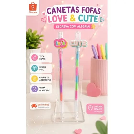 Kit Escolar Papelaria Fofa 02 Canetas Gel Fofas Arco-íris Troca de Cor|Cute|Presente|BRW|Caneta fofa.