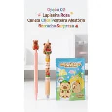 Kit Papelaria Fofa Capivara Lapiseira O,7 + Caneta Fofa Click + Borracha Surpresa|Capy|Escolar.