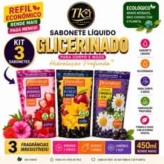 Kit 3 Refil de Sabonete Líquido 450ml, Glicerinado, para banho e mãos, Flores e Aromas Premisse