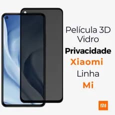 Película 3D Privacidade Vidro - Xiaomi Linha Mi - Mi A3 / 8 Lite / 9 SE / 10T / 10T Pro /10T Lite / 11 Lite / 12 Lite