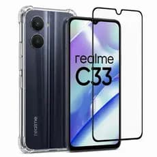 Kit 2 em 1 - Realme C33 - Capa Transparente + Película de Vidro 3D