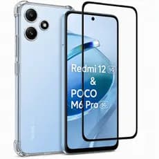 Kit 2 em 1 - Redmi 12 5G / Poco M6 Pro 5G - Capa Transparente + Película de Vidro 3D