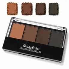 Paleta de Sombra para Sobrancelha Ruby Rose 4 Cores Alta Pigmentação Com Pincel