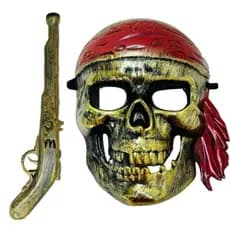 Kit Fantasia Pirata, Máscara de Pirata e Pistola de Pirata com Som, Fantasia de Festas Temáticas