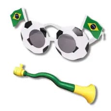 Kit Torcedor Copa do Mundo, Óculos de Torcedor e Vuvuzela Grande Verde e Amarela - Artigo de Festa