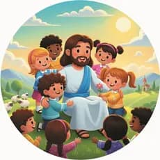 Painel Redondo c/ elástico em tecido sublimado Jesus e as crianças