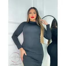Vestido Manga longa c/fenda , Canelado & Canelado 3D