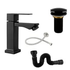 Torneira Para Banheiro Lavatório Bica Baixa Inox + Válvula Click 7/8 Universal + Engate e Sifão Luxo