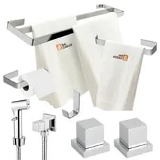 Kit Acessórios Banheiro Cromado Toalheiro Duplo Ducha Higiênica 2 Acabamento Padrão Deca 100% Metal