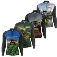 Kit 5 Camisas Agro Protecao Solar UV50 Camisetas Manga Longa Poliester Agricultura Agropecuaria