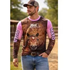 Camiseta Manga Longa Cavalo Made in Mato Country Masculina Feminina Camisa Rodeio Casual Esportiva UV