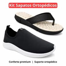 Kit Tênis Meia Feminino Calce Fácil Slip On Chinelo Feminino Ortopedica Ultraconforto Massageadora