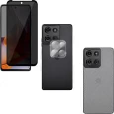 Película Vidro Privacidade + Película Câmera Vidro + Película Traseira Carbono Para Moto G75 5G