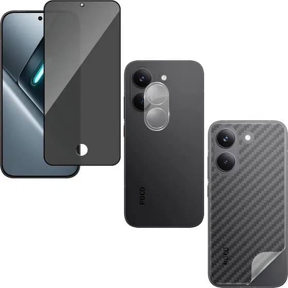 Película Vidro Privacidade + Película Câmera + Película Traseira P/ Xiaomi Poco X8 Pro 5G