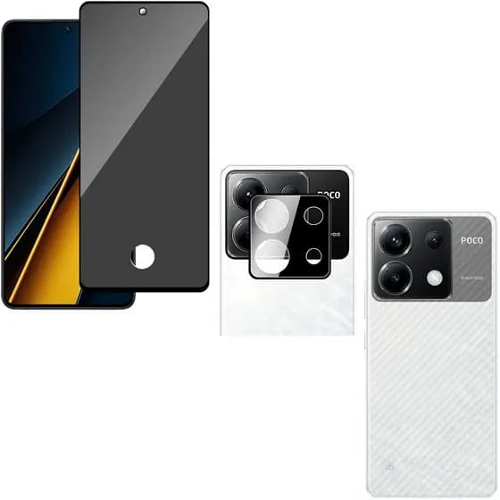 Película Vidro Privacidade + Película Câmera + Película Traseira P/ Xiaomi Poco X6 5G