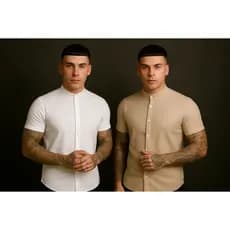 KIT 2 Camisa manga curta social masculina de  Viscolinho com gola padre - camisa para verão - camisa fresca - moda praia