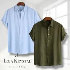 kit 2 Camisa Social Masculina Manga curda Slim Fit Casual Mega Oferta