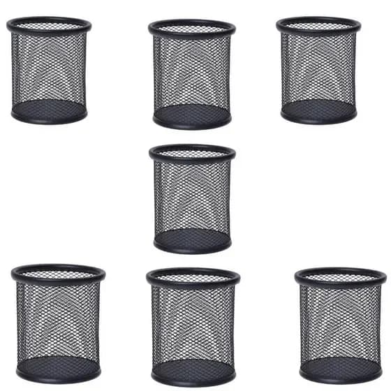 Porta Caneta, Porta Lápis, Porta Treco Kit c/ 7 Unds, Redondo, Aramado, Preto