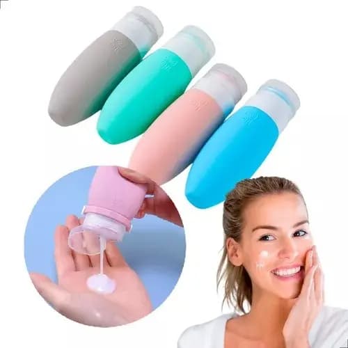 Kit com 3 Frascos Dispenser Para Viagem  frascos Silicone Pote 90ml Porta