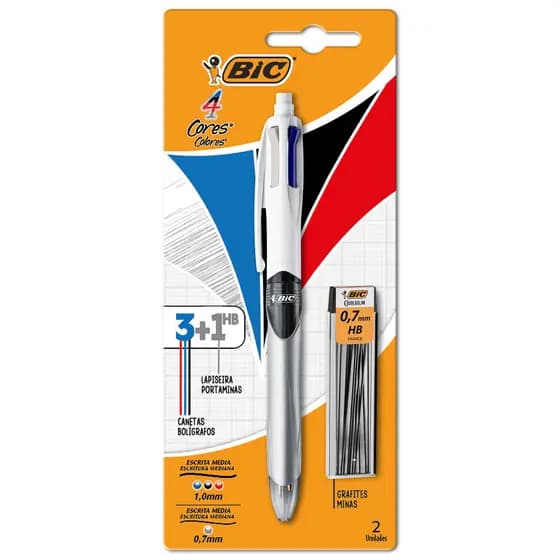 Kit Bic: Caneta Esferográfica 4 Cores + Lapiseira 0,7mm + Grafite – Bic