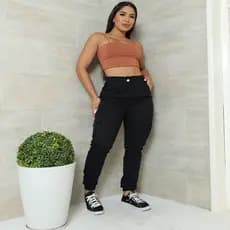 Calça Feminina Jogger Cargo Sarja Com Bolso Moda Blogueira Tendência