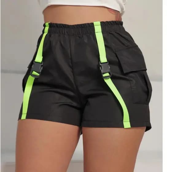 Shorts Loma Tactel Feminino Bolso Cargo Verão