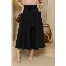 Saia Midi Feminina Plissada com Cinto Laço – Elegante, Confortável e Versátil