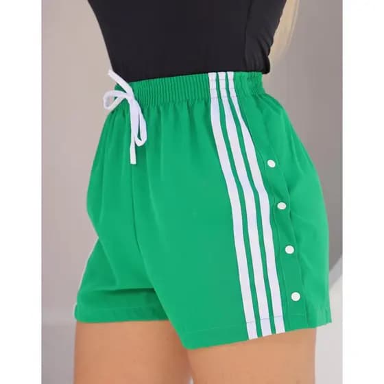 Shorts Shortinho Feminino CAROL Academia fitness Listrado Tactel PREMIUM com Botões laterais