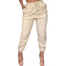 Calça Bomber Jogger Feminina Linho Social Lisa Cordao e Bolsos Promoção